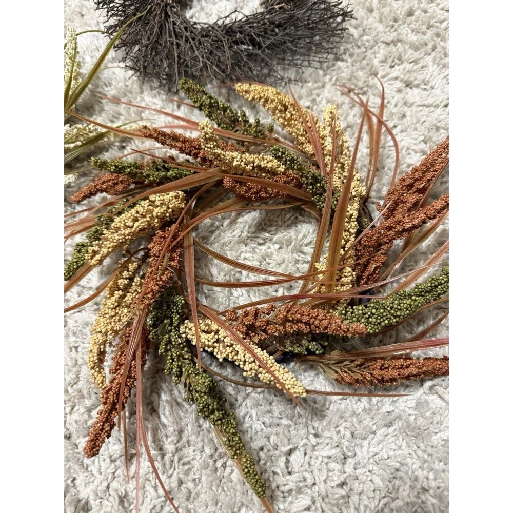 Rustic Mini Wreath Lot Grapevine Orange Cream Green X 3